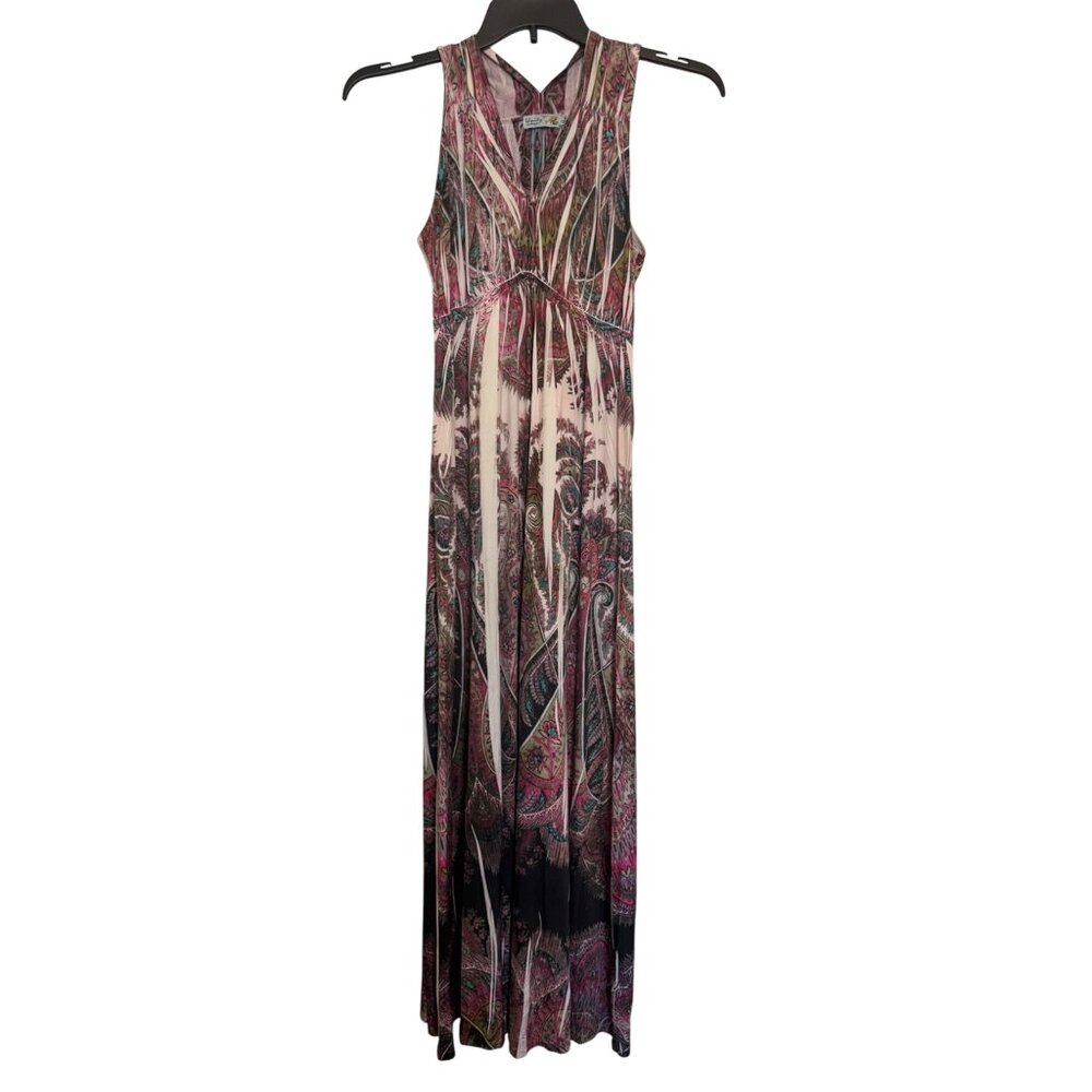 Unity World Wear Sleeveless Maxi Dress Womens S Pink Multicolor Paisley V-Neck K
